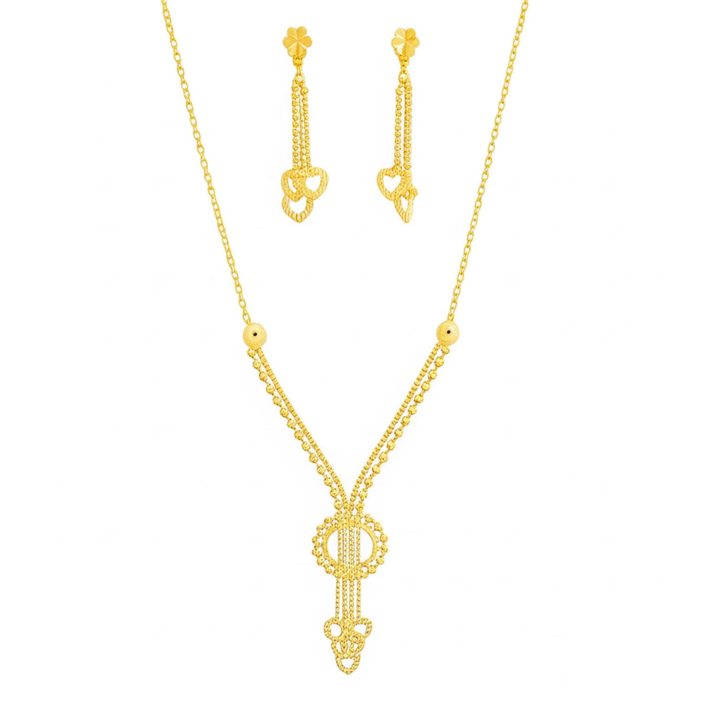 Design detail of 22K gold elegant necklace and earrings set