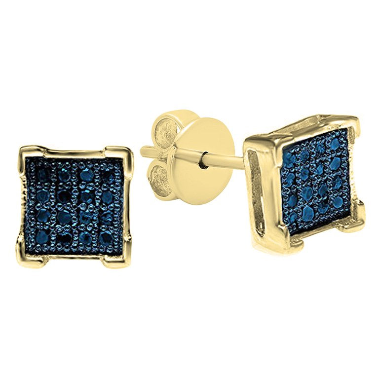 10K Blue Round Diamond Studs Earrings