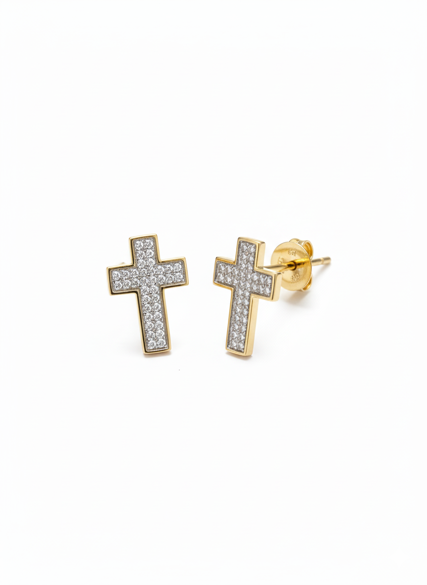 10k Yellow Gold Diamond Cross Earrings