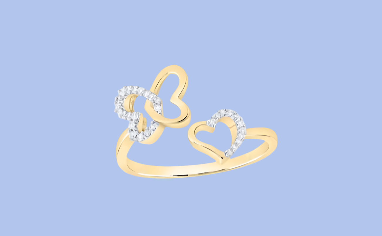 10K Butterfly Hearts 1/10 Cttw Diamond Ring