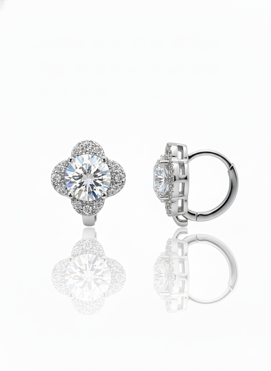 Sterling Silver Moissanite Clover Hoops – 3.19 CT