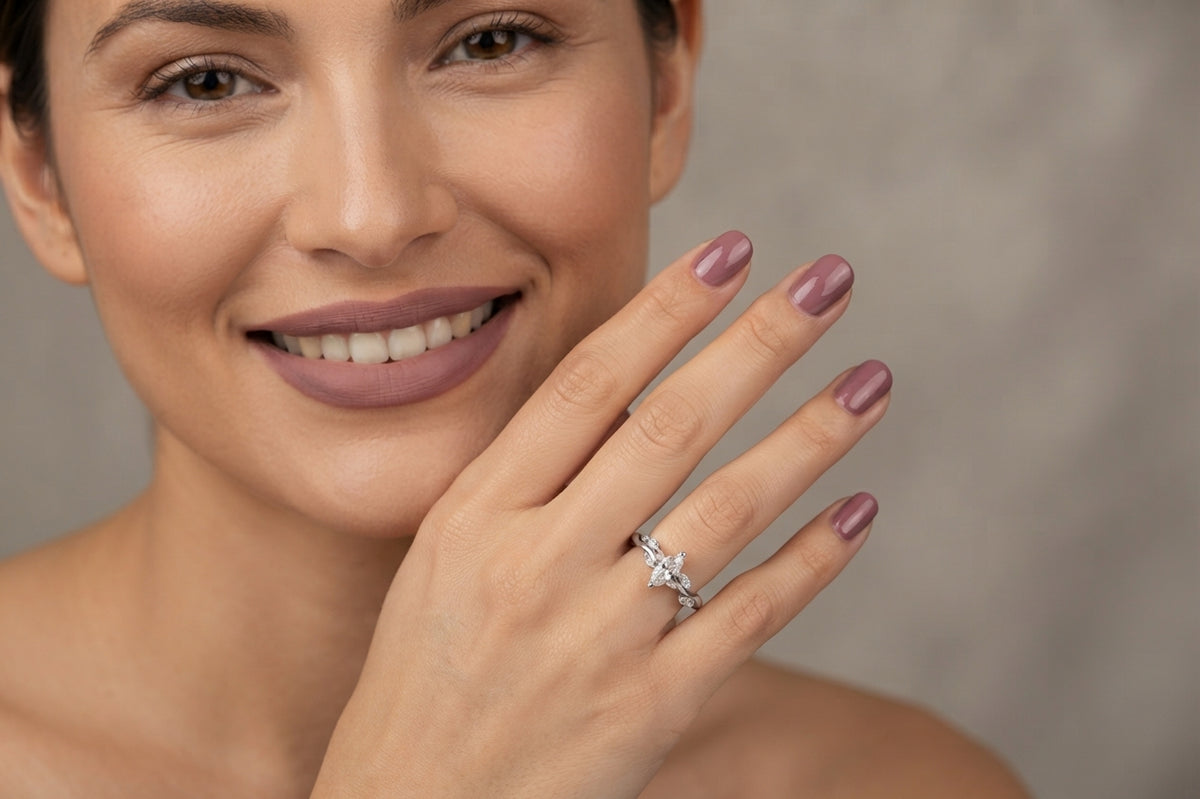 14K white gold natural diamond marquise promise ring