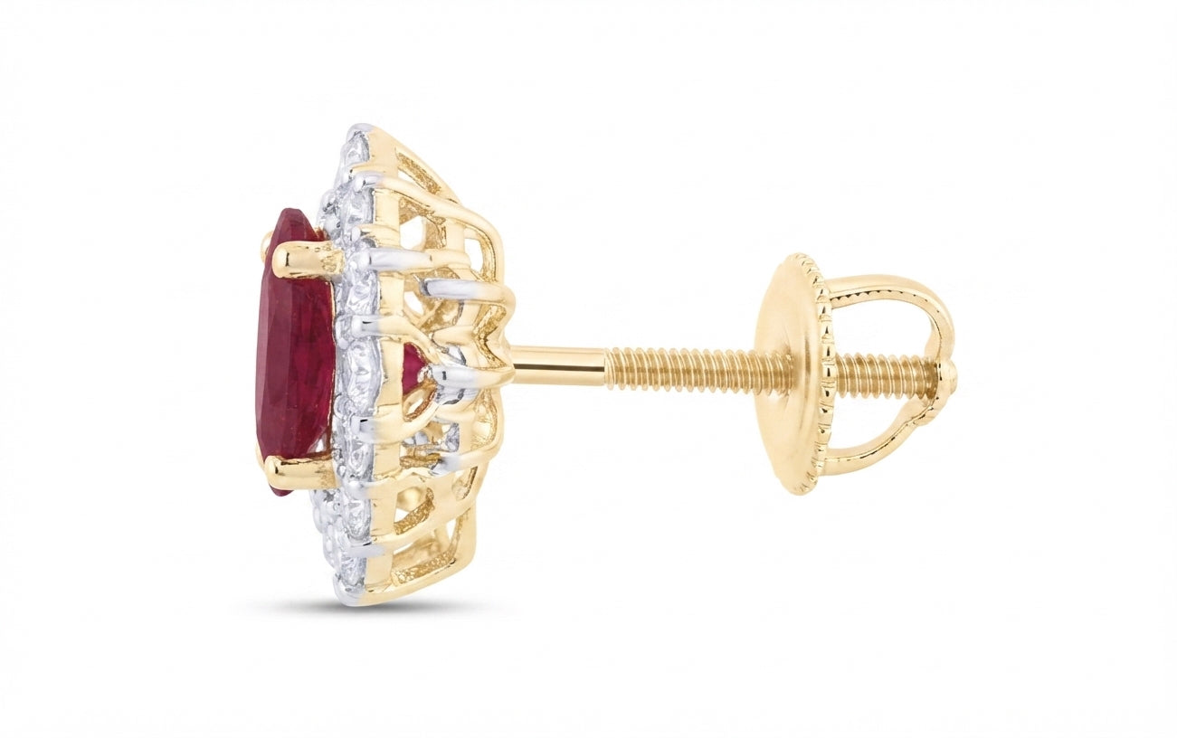 3/8 CTW natural ruby and diamond oval earrings in 14K yellow gold