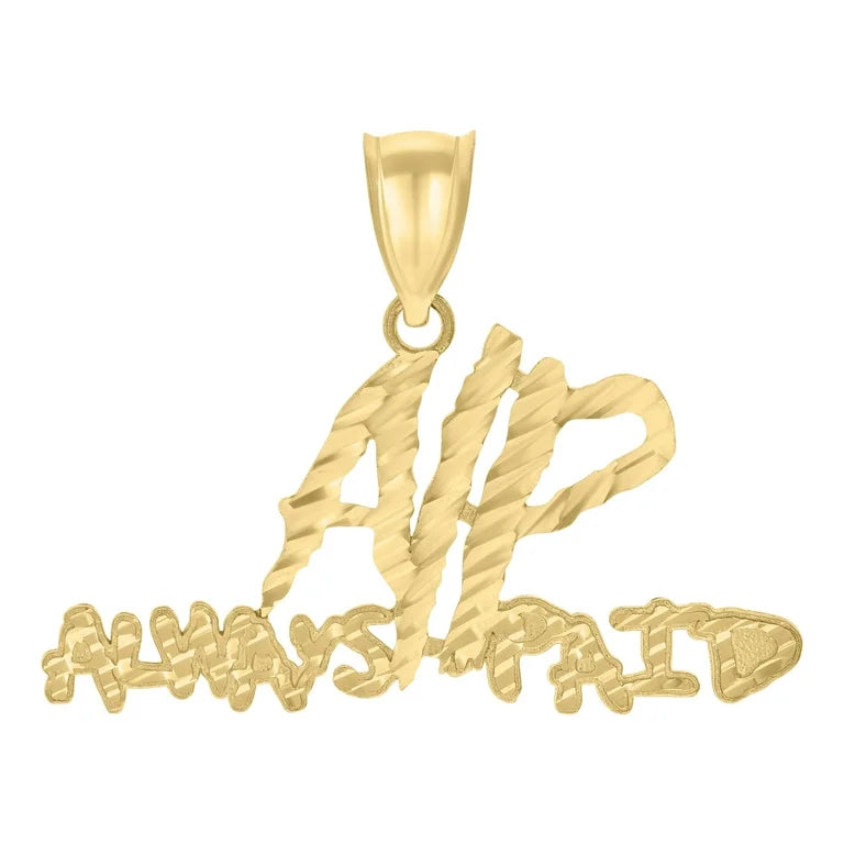 10k Yellow Gold ‘Always Paid’ Charm – Diamond-Cut Hip Hop Pendant for Chains