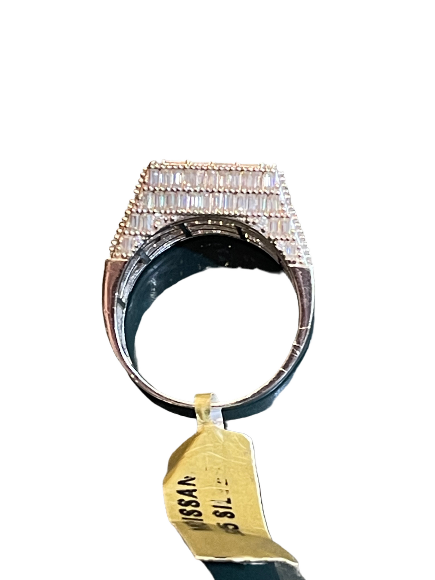 Sterling Silver Square Baguette Round Moissanites Men's Ring