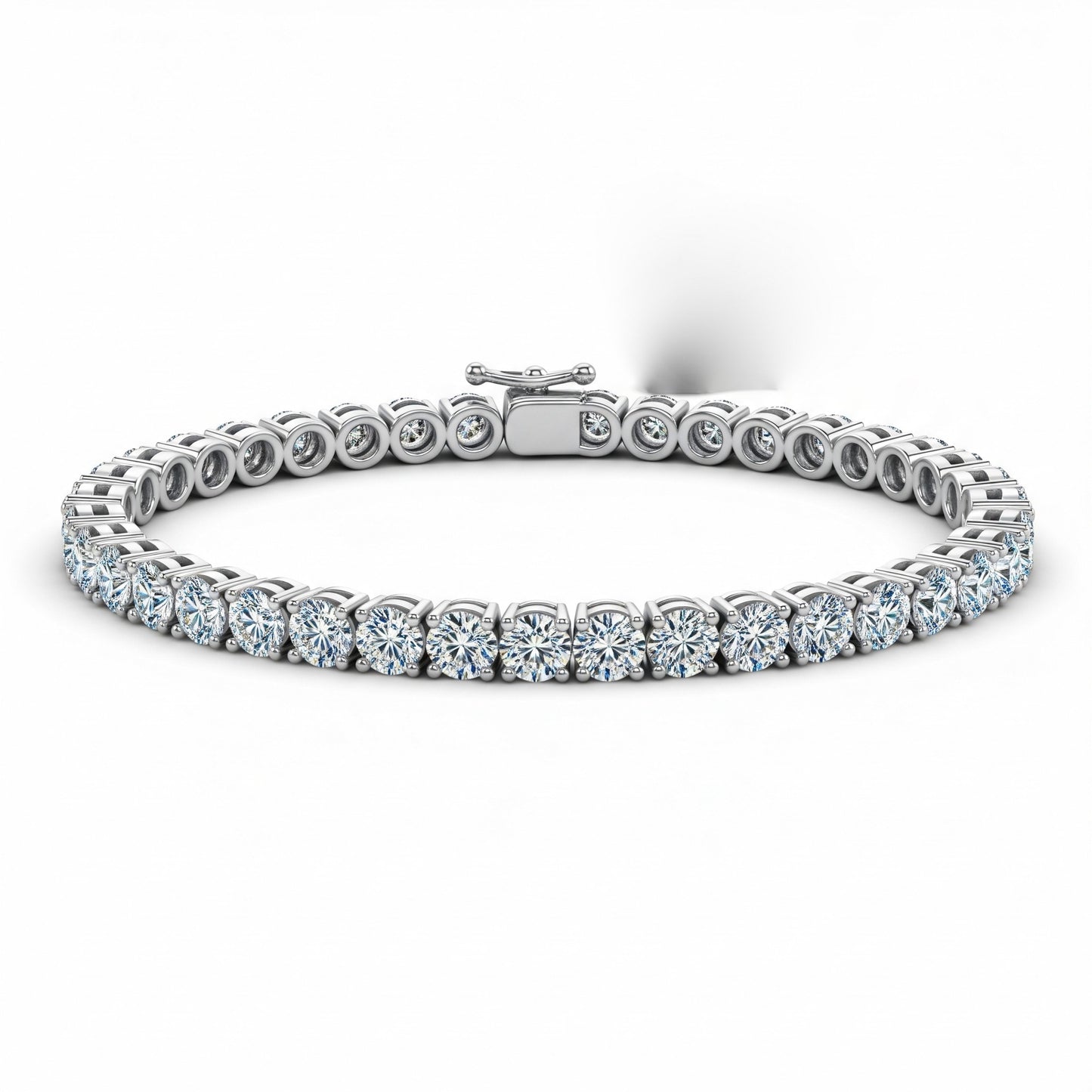 3mm round moissanite tennis bracelet in sterling silver displayed flat
