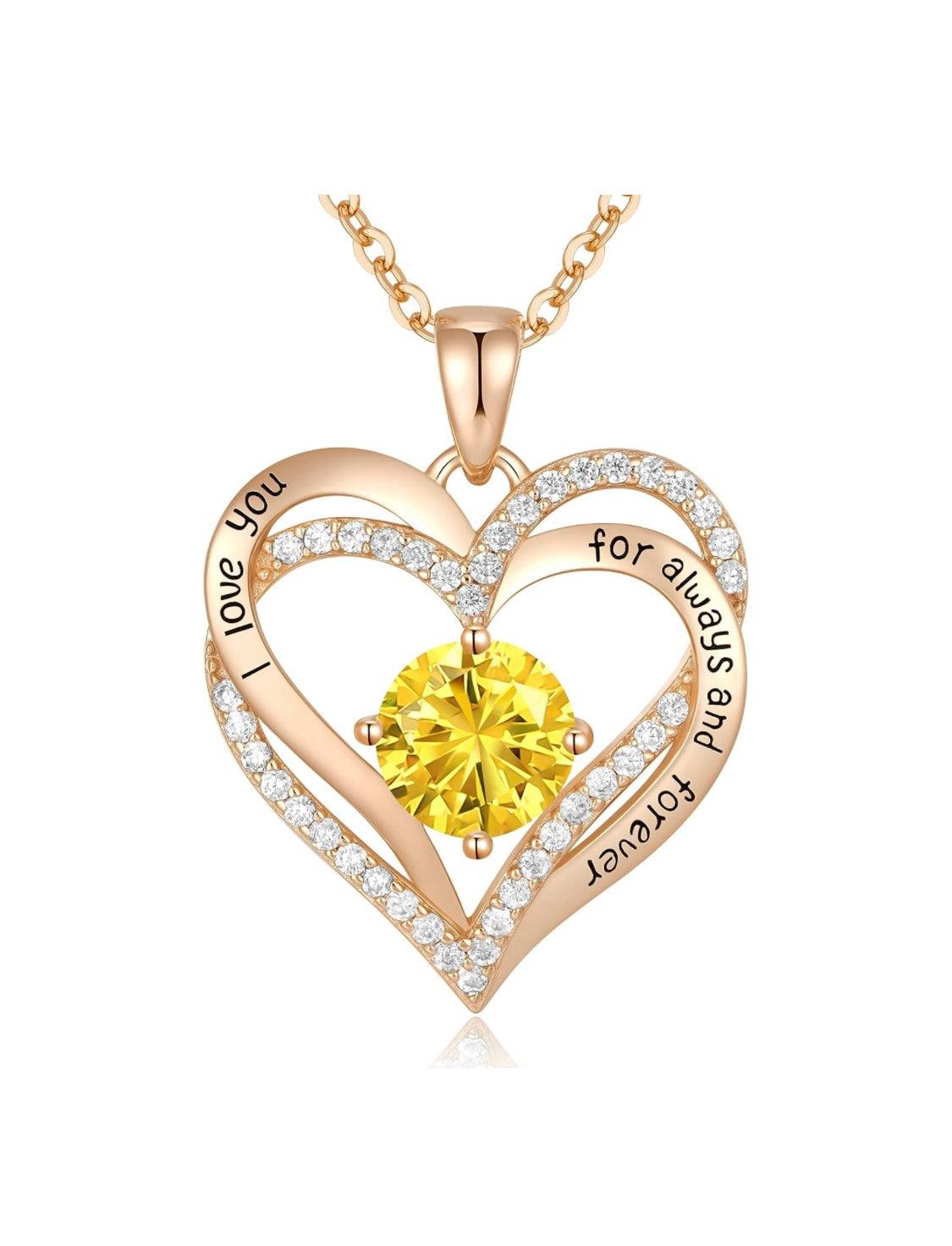 10K Yellow Gold Citrine I Love You Forever and Always Diamond Pendant