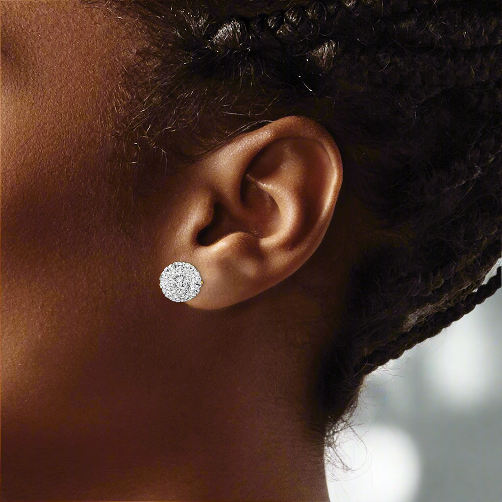 10k Yellow Gold Disco Crystal Balls 8mm Studs
