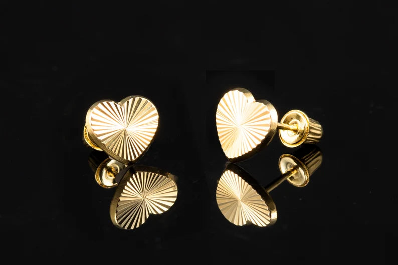 10K Yellow Gold Diamond Cut Heart Earrings