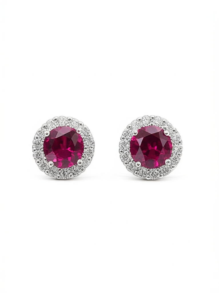 Sterling Silver Moissanite Pink Magenta Stone Earrings