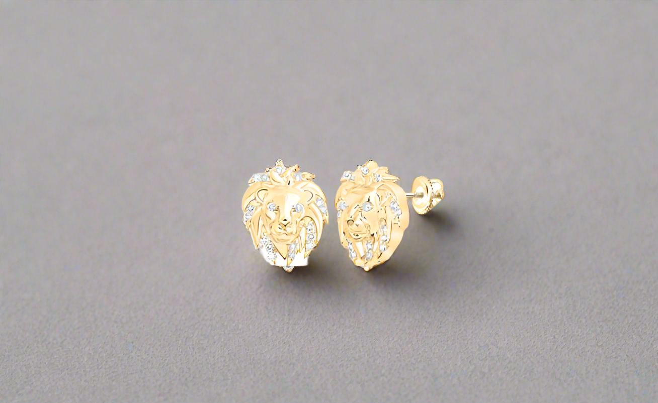 10K Lion Face Diamond Studs