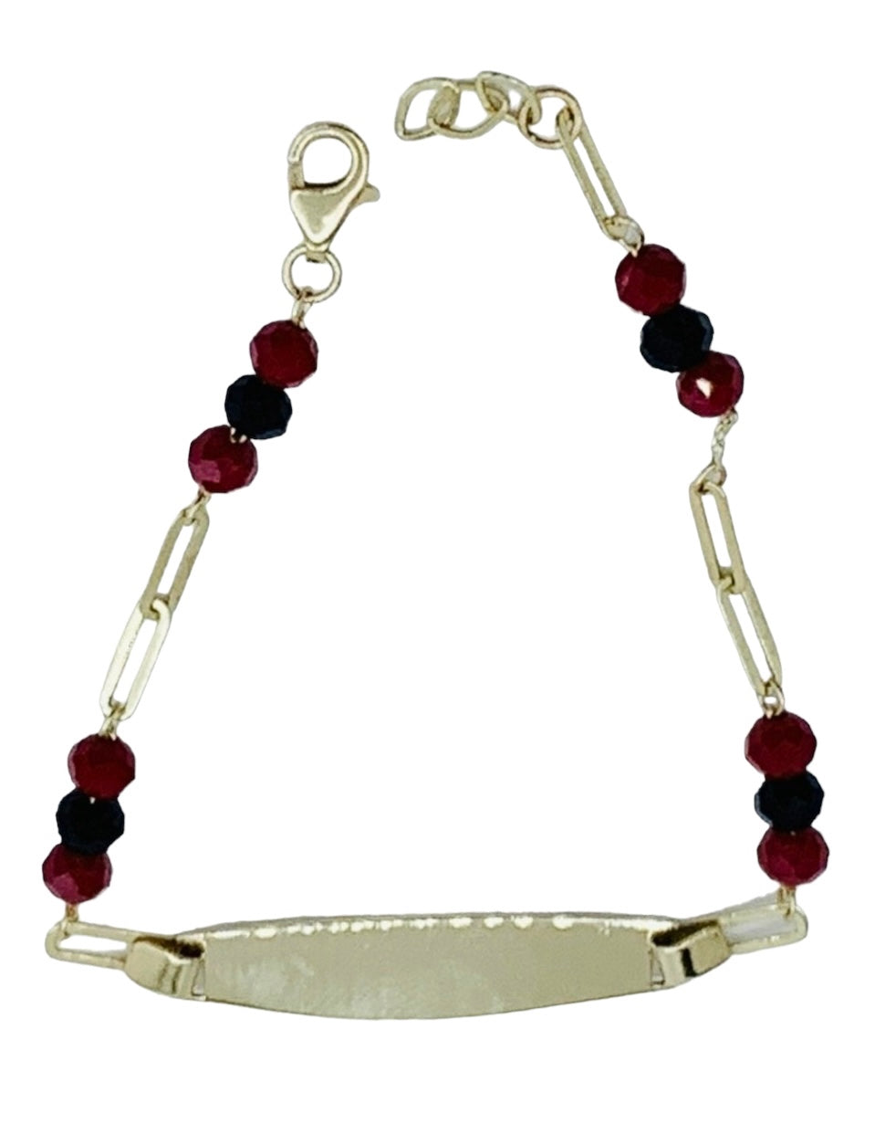 14K yellow gold beaded baby ID bracelet with engravable plate, 5 inches long