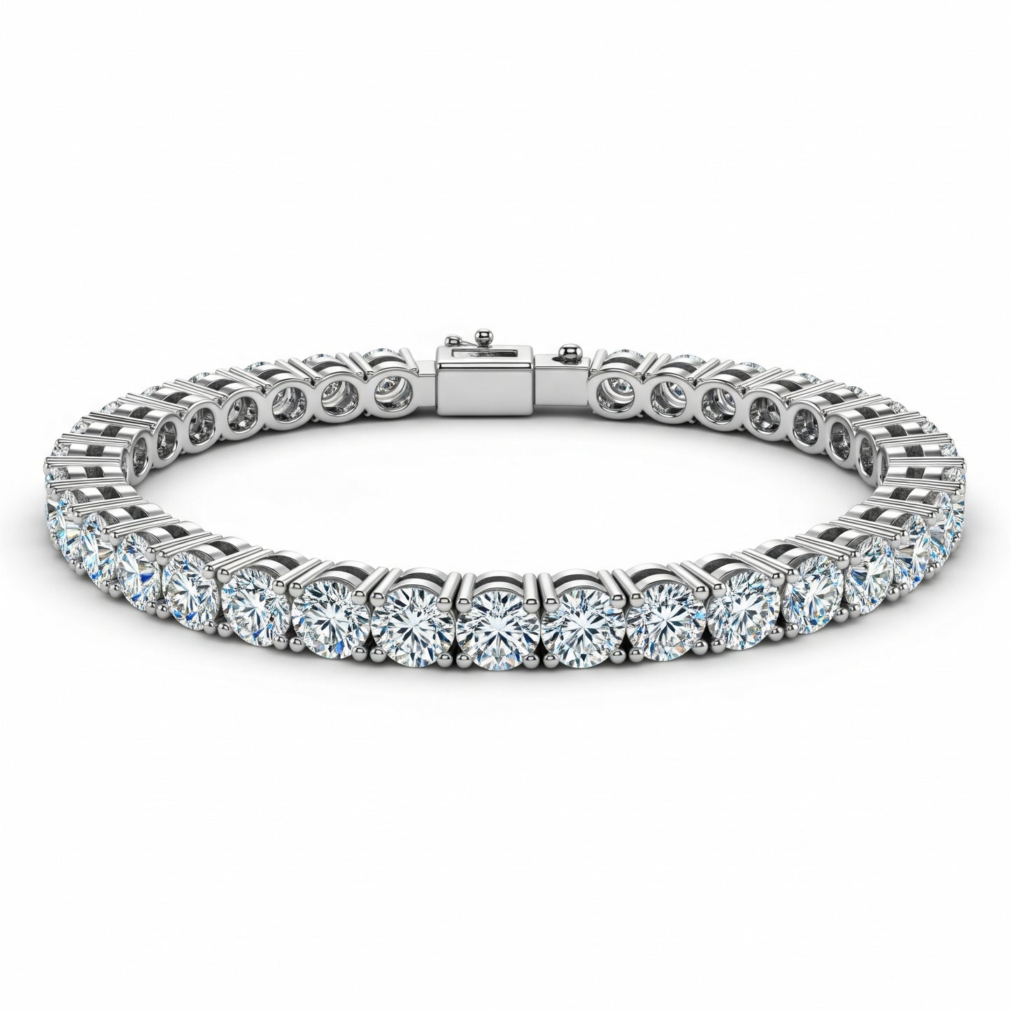 4mm sterling silver round moissanite tennis bracelet shown flat