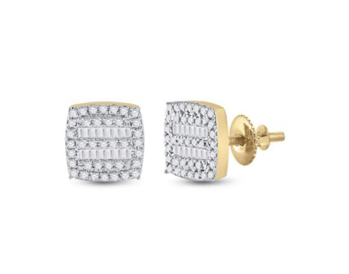 Baguette Diamond Earrings in 10K Yellow Gold – 1/3 CTW