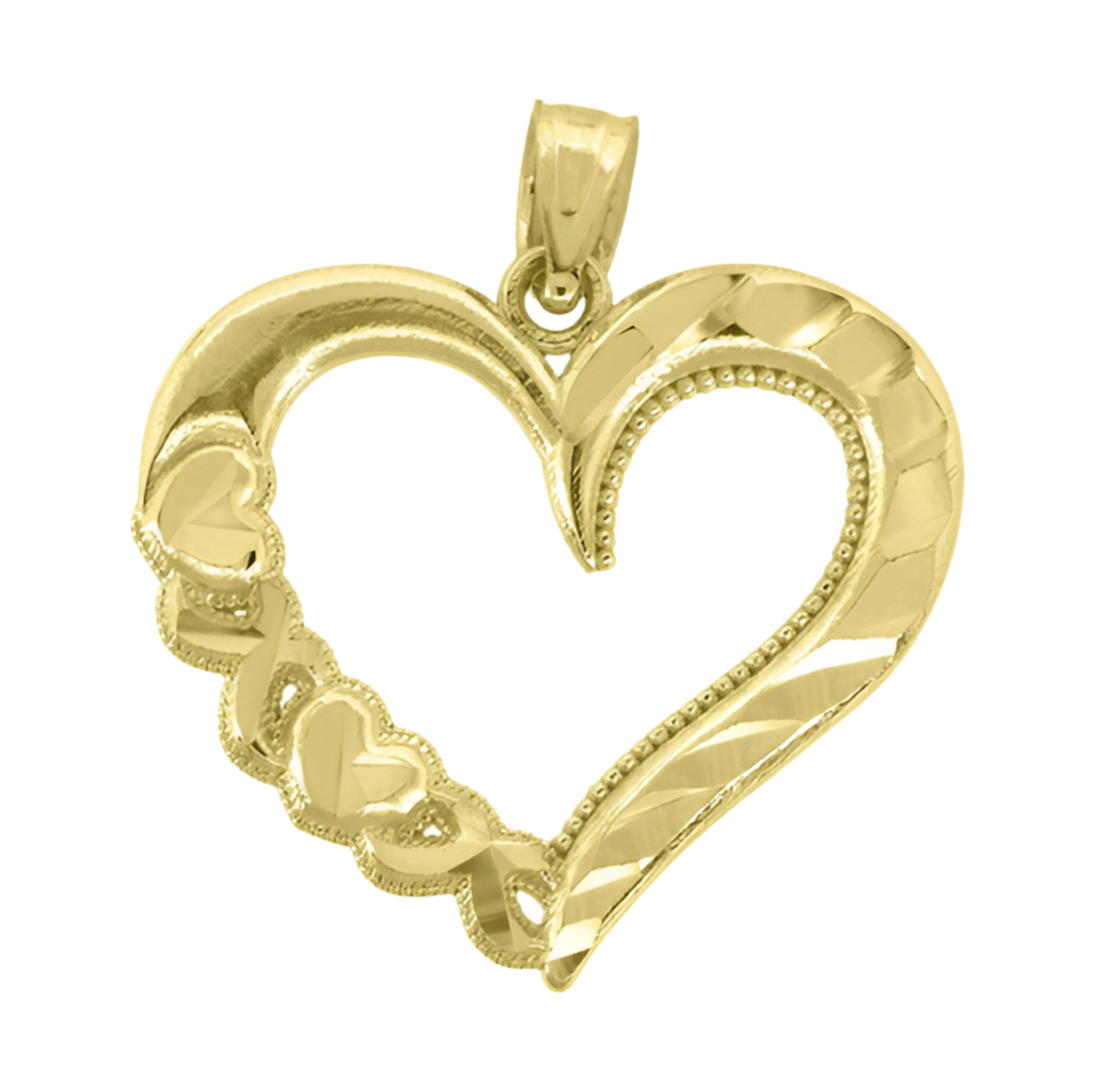 14k Yellow Gold Hugs & Kisses Diamond Cut Heart Charm
