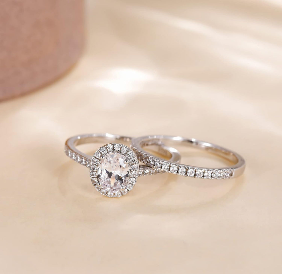 Oval Halo 1.25 Cttw Moissanite Duo Ring Set