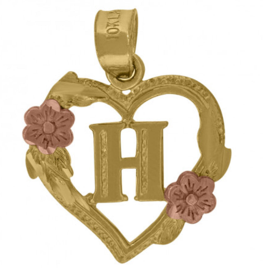 10k Yellow Gold & Rose Heart “H” Initial