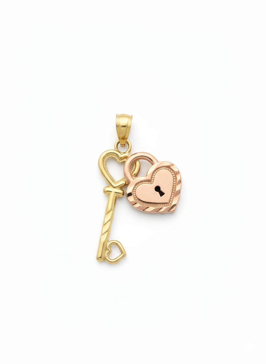 10k Rose Gold Lock Yellow Gold Key Pendant