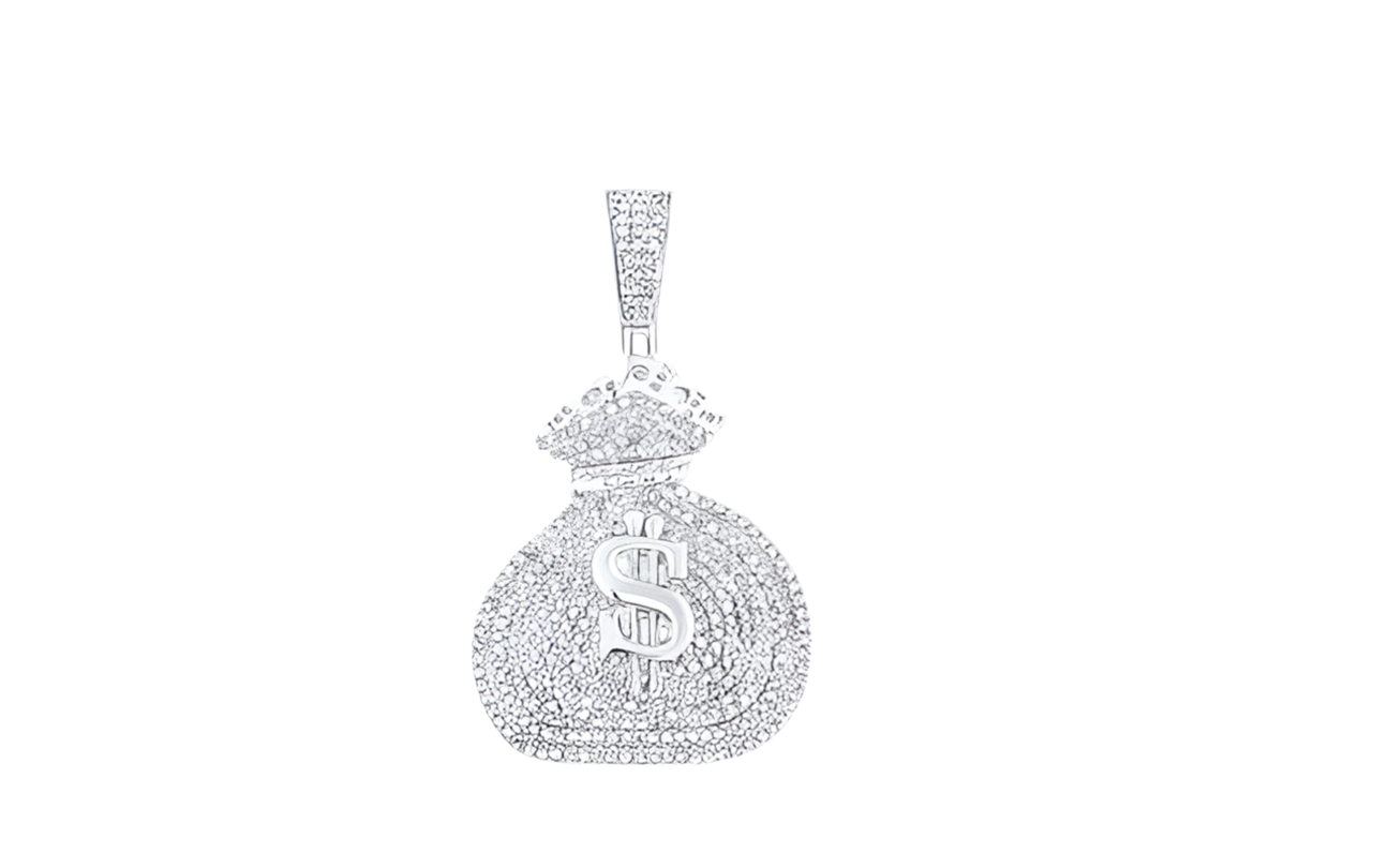 Sterling Silver Round Diamonds Money Bag