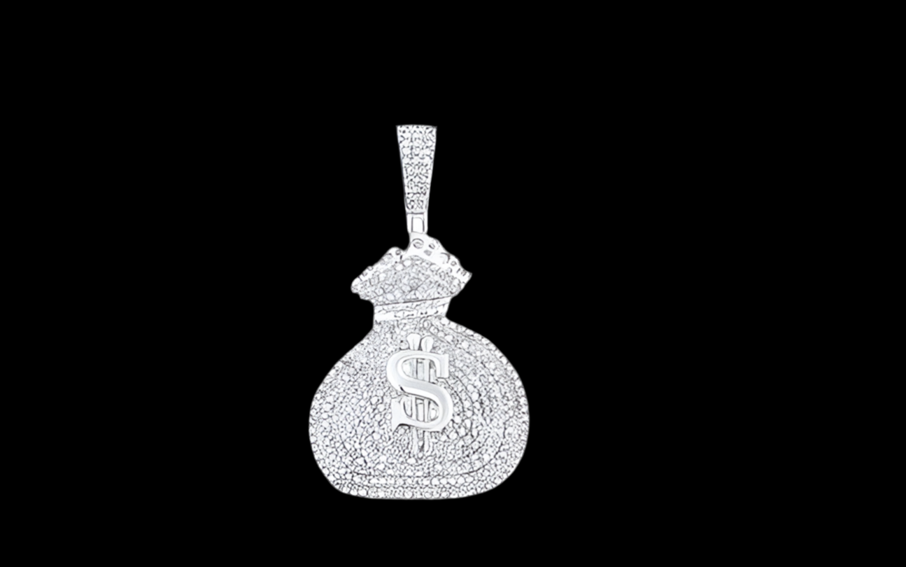 Sterling Silver Round Diamonds Money Bag