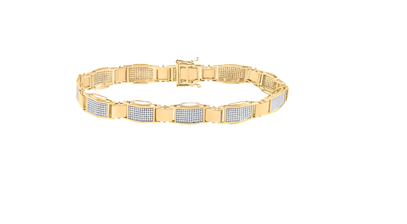 10k Yellow Gold Mens 1 & 1/2 Cttw Diamond Link Bracelet