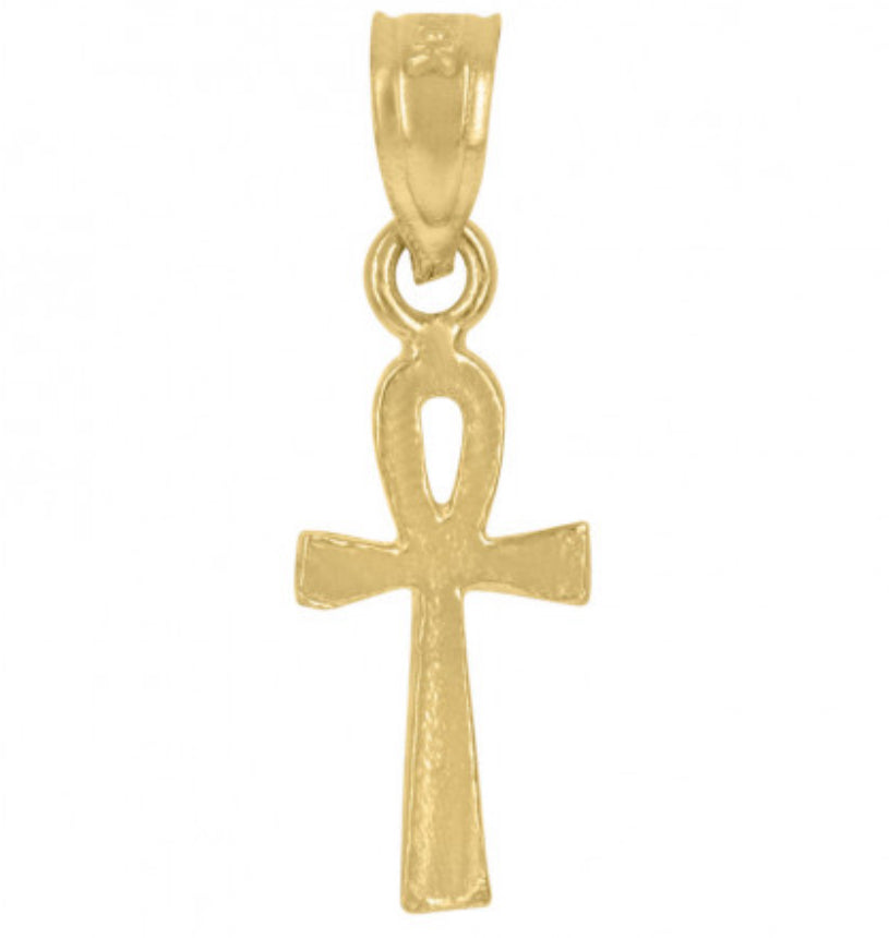 10k Womens Ankh Diamond Cut Charm