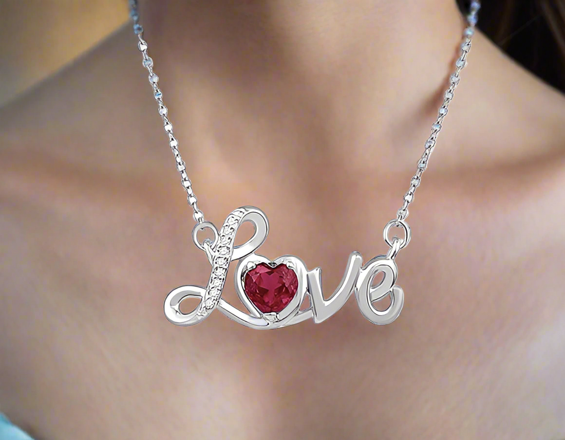 Sterling Silver Love Ruby Heart Necklace