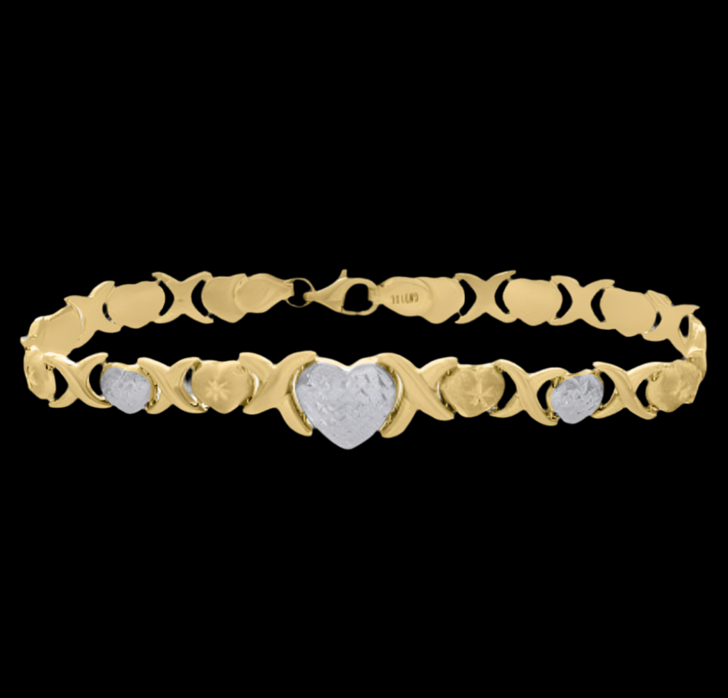 10K Yellow Gold Hugs & Kisses Heart Bracelet