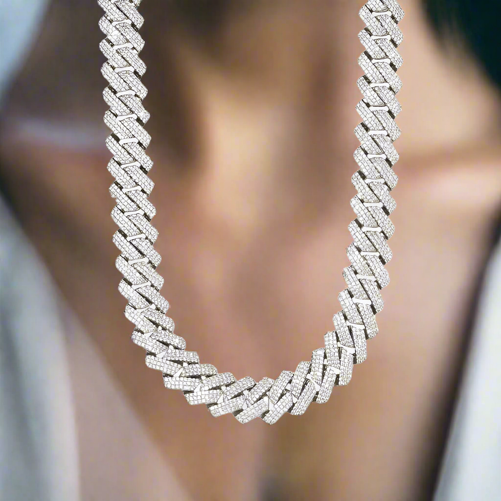 Sterling Silver 14mm Moissanite Cuban Necklace