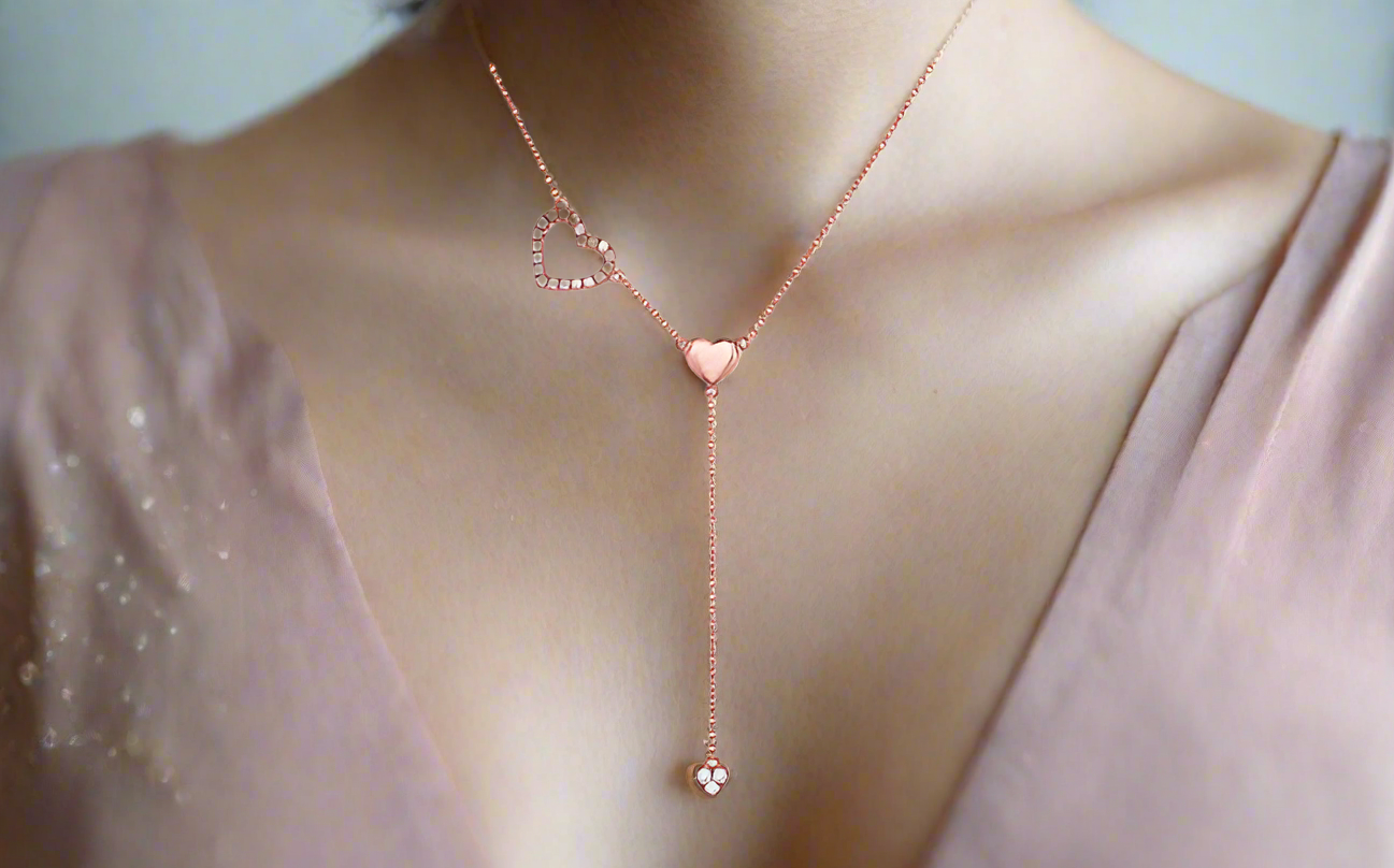 14K Rose Gold Heart Drop 1/6 Cttw Diamond Necklace