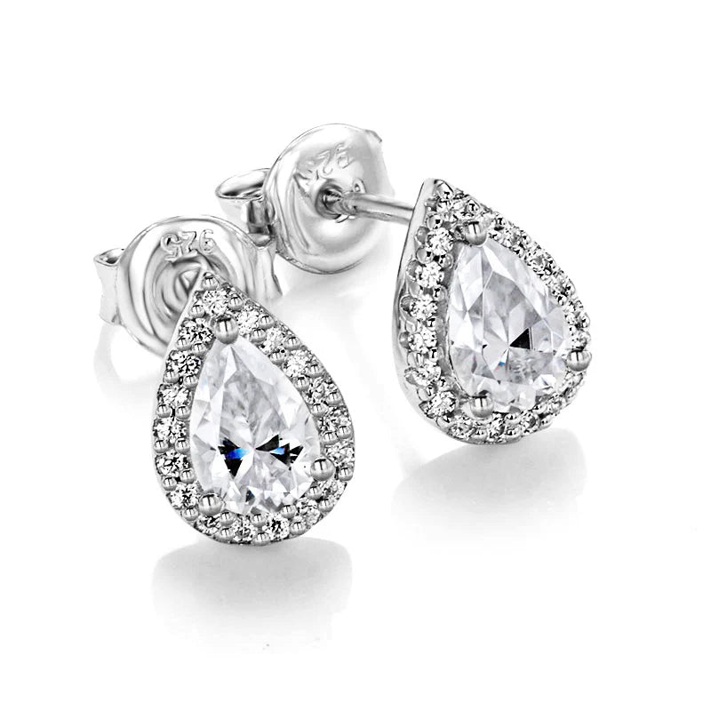 Sterling Silver Pear Moissanite Studs Earrings