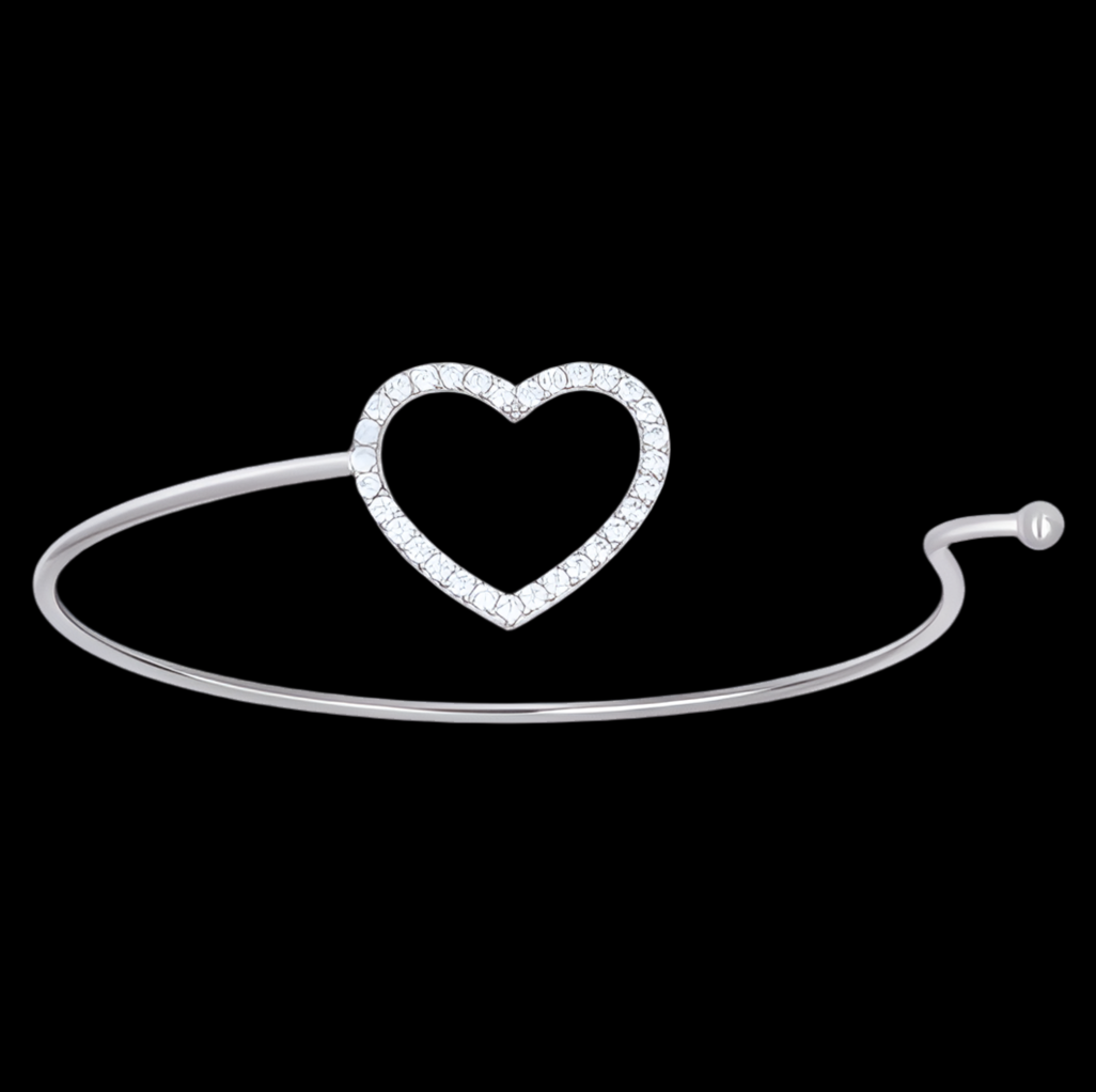 Sterling Silver Cz Heart Cuff Bangle