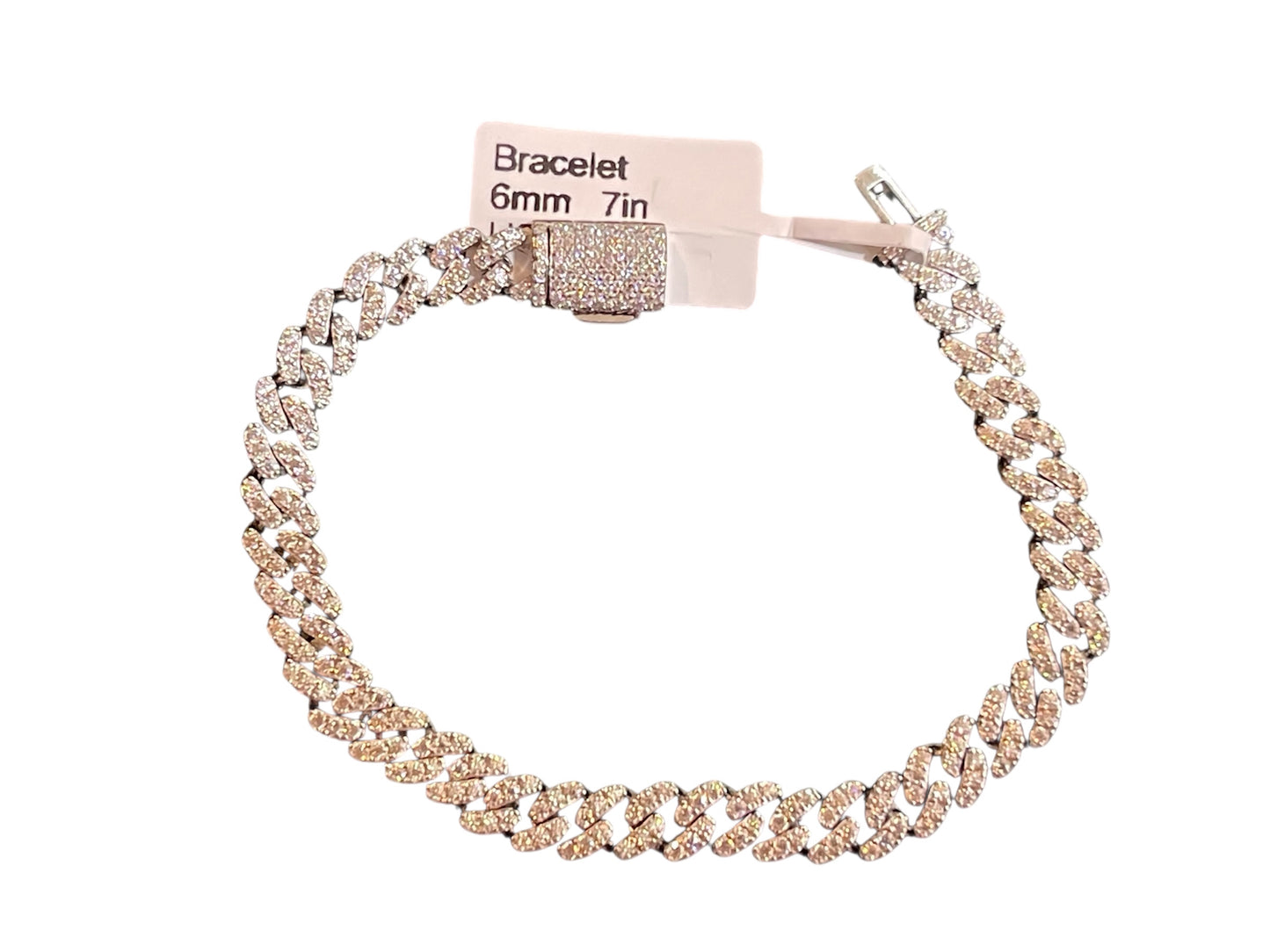 Close-up of 7 inch 6mm moissanite Cuban bracelet on wrist
