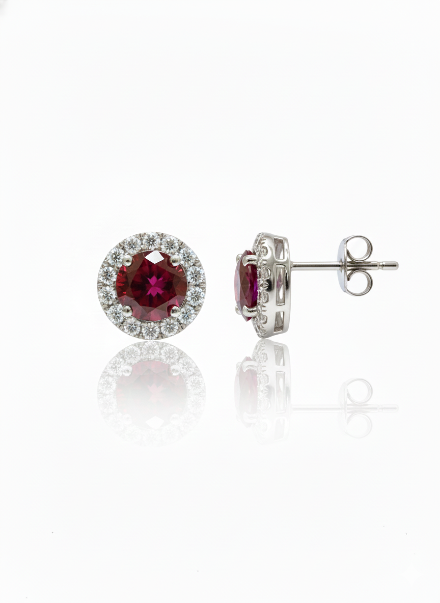 Sterling Silver Lab Grown Garnet Moissanite Earrings