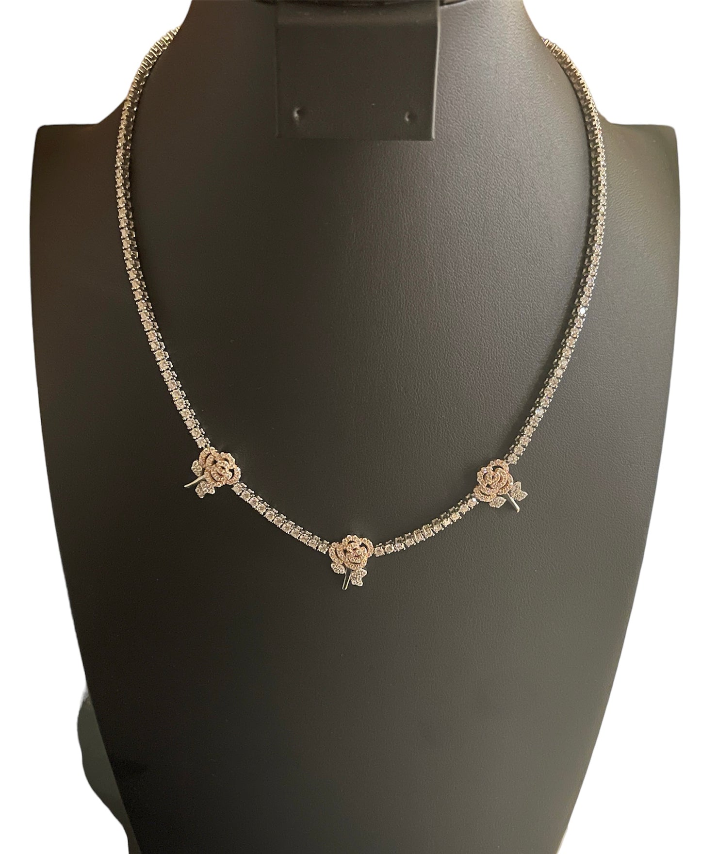 Sterling Silver Roses Necklace