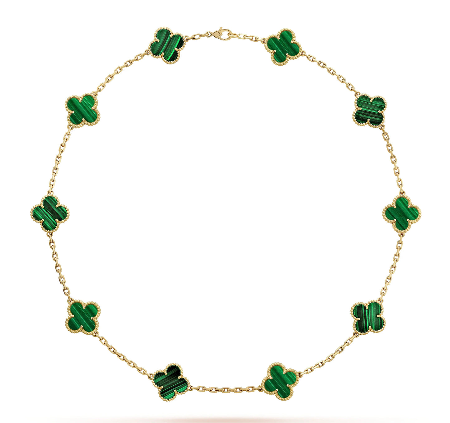 10k Yellow Gold Green Clover 12mm Necklace