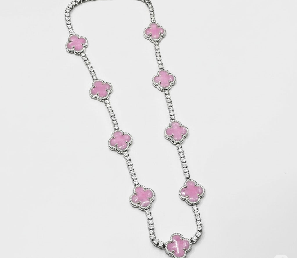Pink Clover Moissanite 18” Necklace