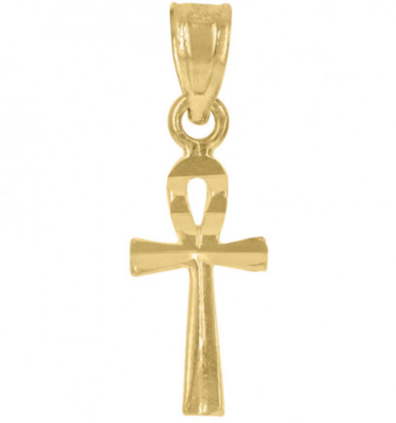 10k Womens Ankh Diamond Cut Charm