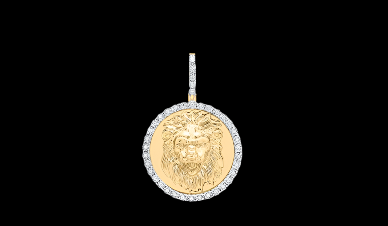 10k Yellow Gold 1/6 Cttw Diamond Lion Face Charm