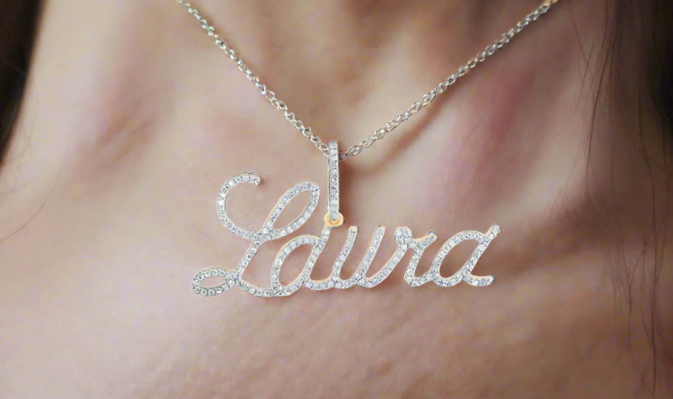 10K Laura 3/4 Cttw Diamond Nameplate Pendant