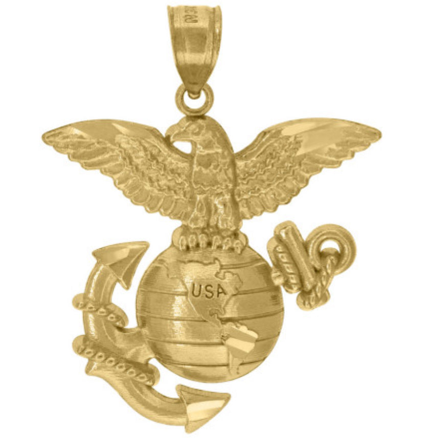 10kt Yellow Gold Unisex USA Marine Corps Eagle Globe Anchor Badge Charm