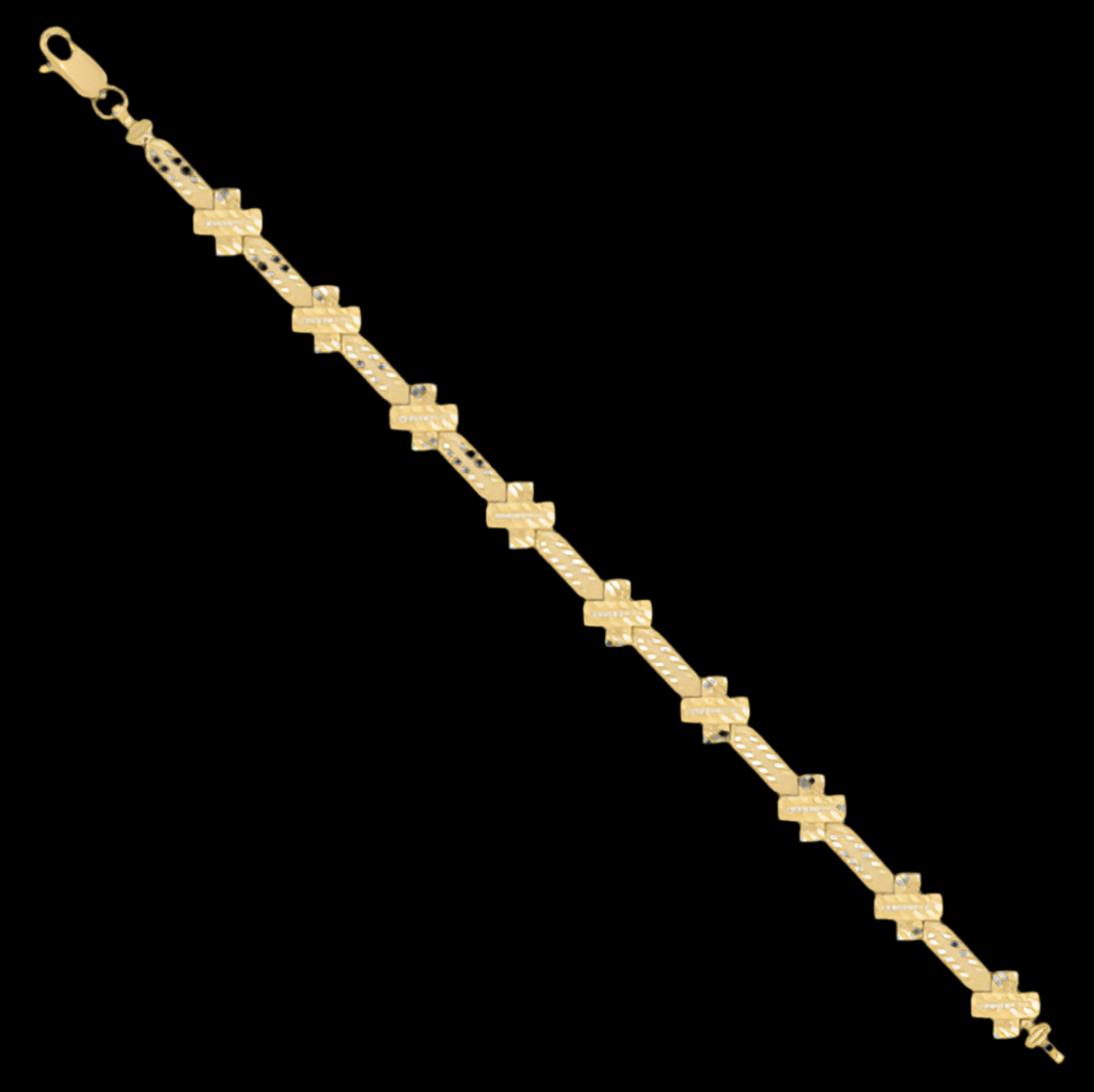 10K Yellow Gold X Link Diamond Cut Ladies Bracelet - 7 Inches