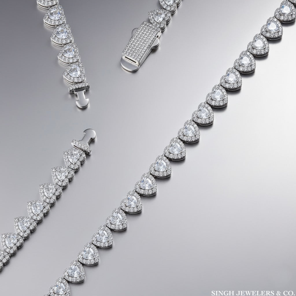 Diamond bracelet on a gray background with 'Singh Jewelers & Co.' branding.