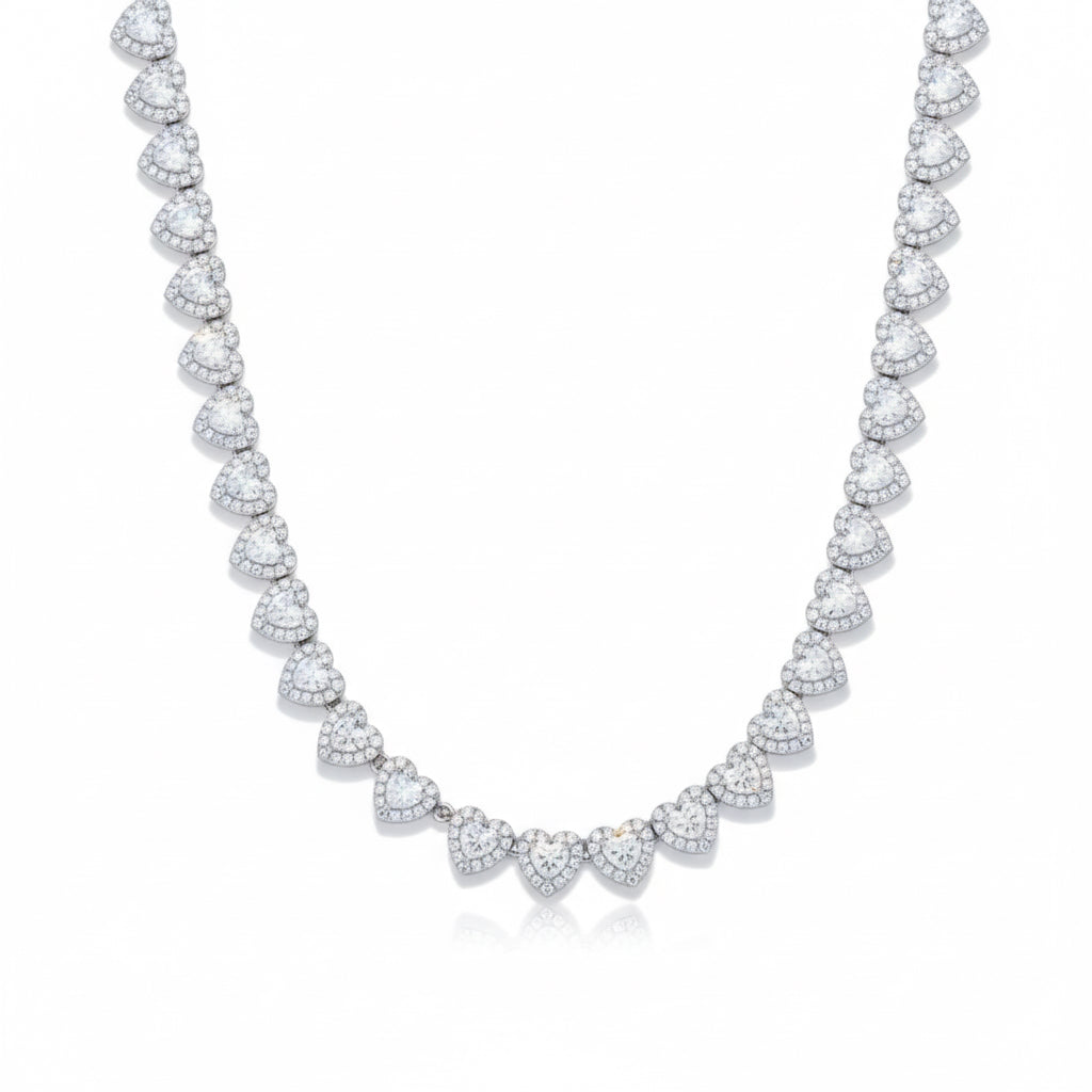 925 sterling silver heart necklace with moissanite stones chain design for women