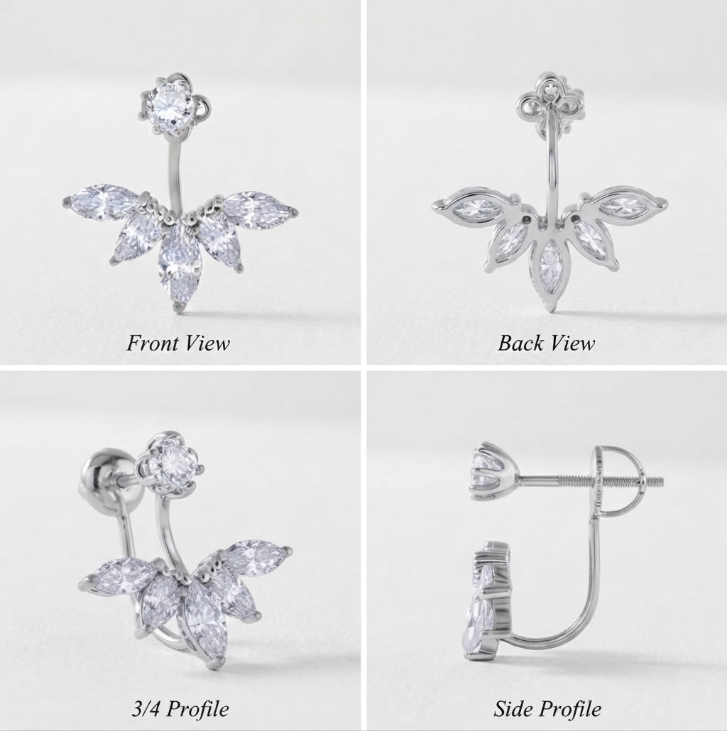 Sterling silver marquise cubic zirconia leaf earrings for women
