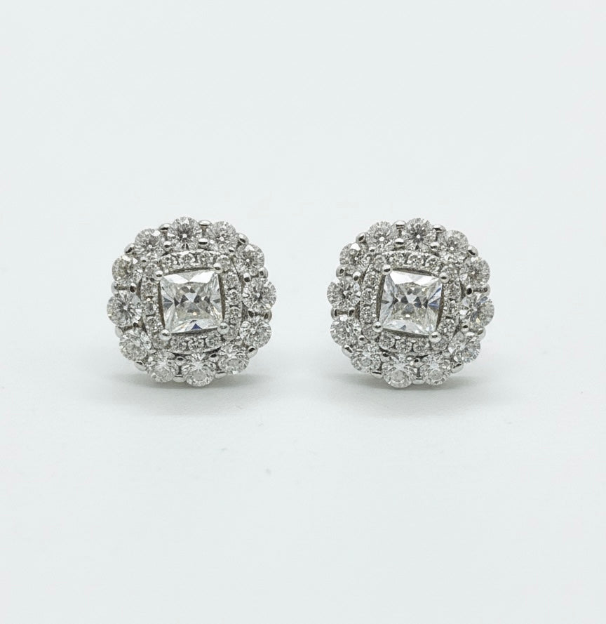 925 sterling silver stud earrings with princess-cut moissanite stones