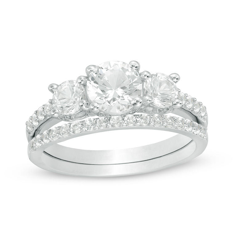 Sterling silver moissanite past present future ring set