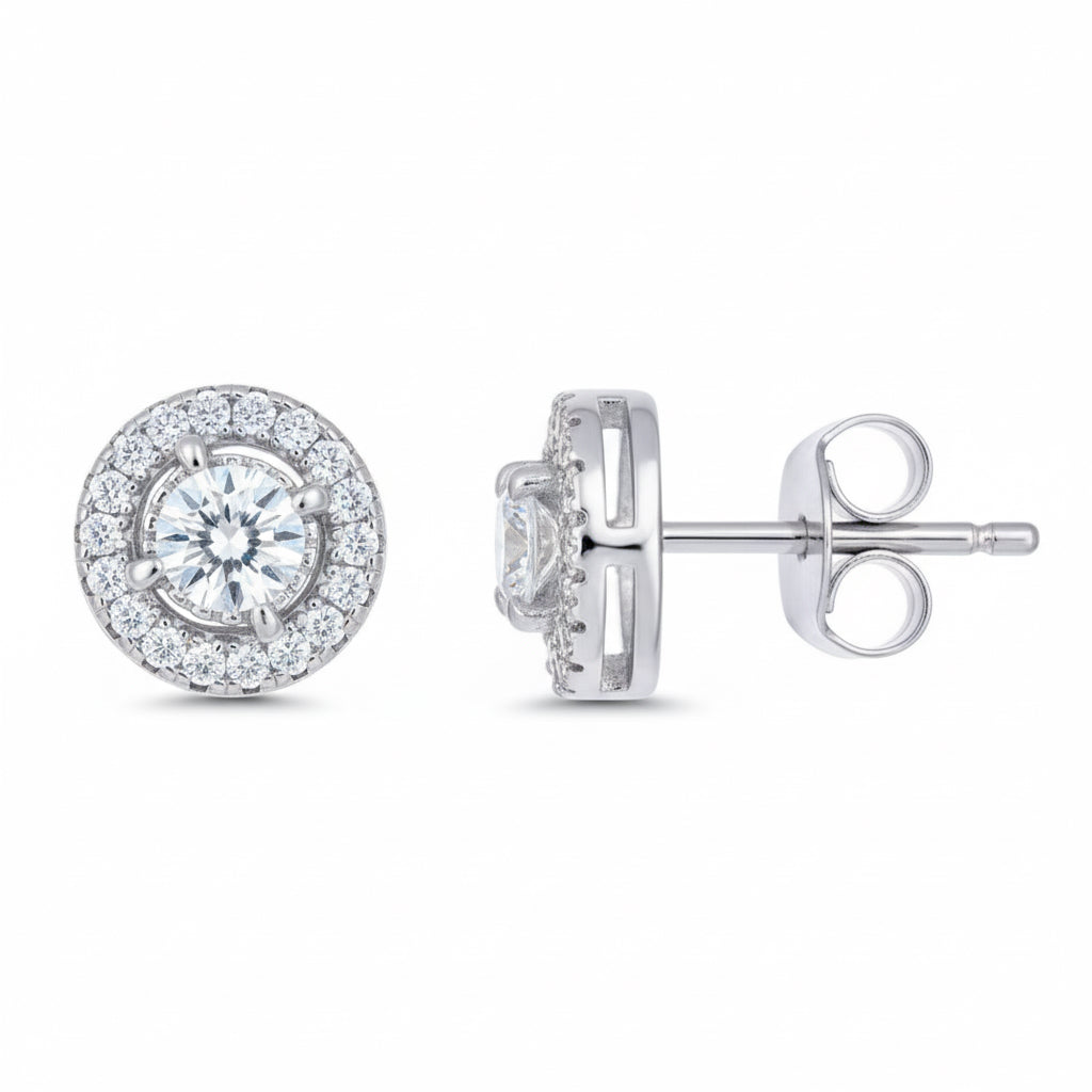 Unisex moissanite stud earrings made from 925 sterling silver with round cut stones