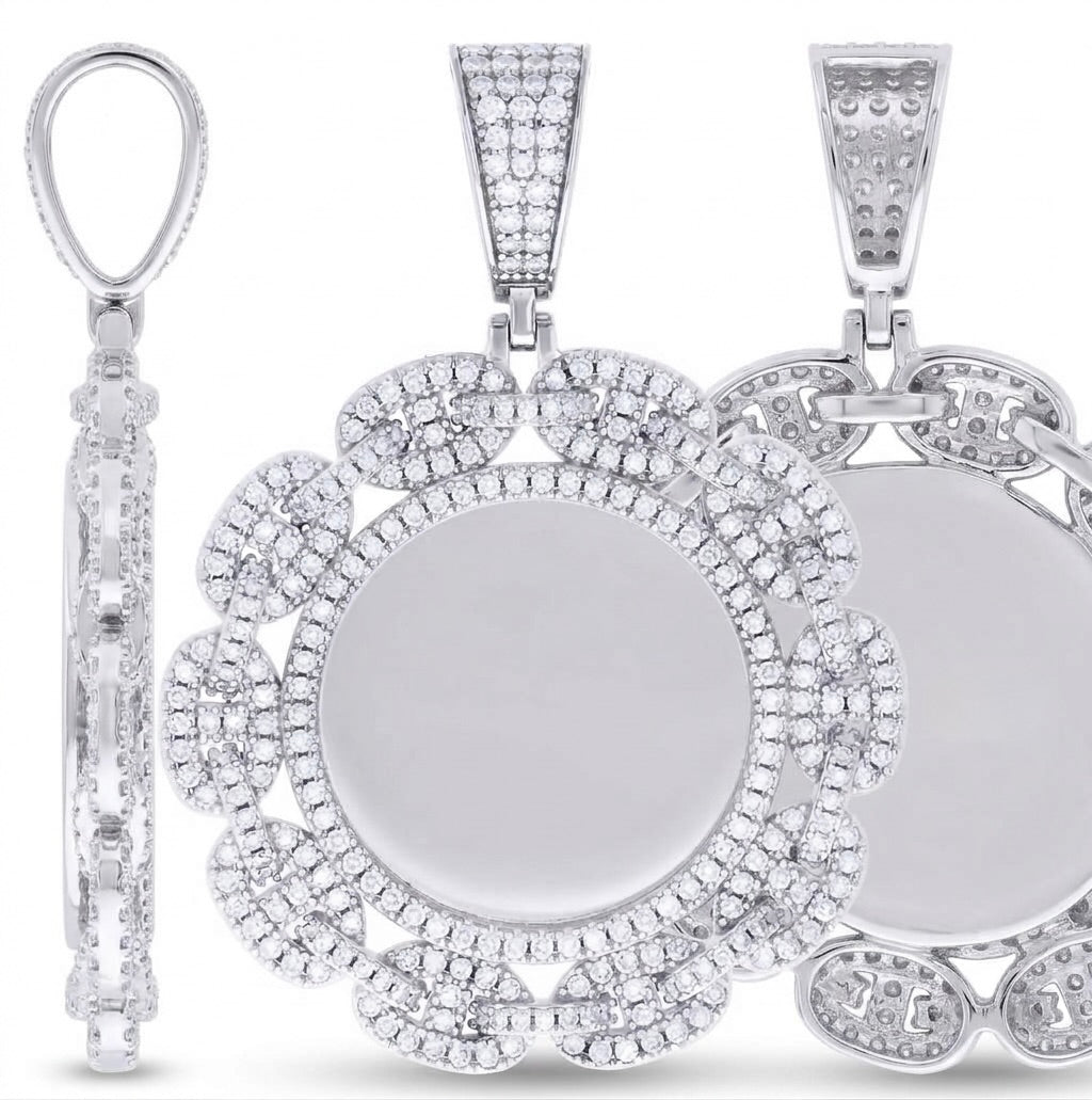 925 sterling silver pendant featuring brilliant round moissanite stones different angles