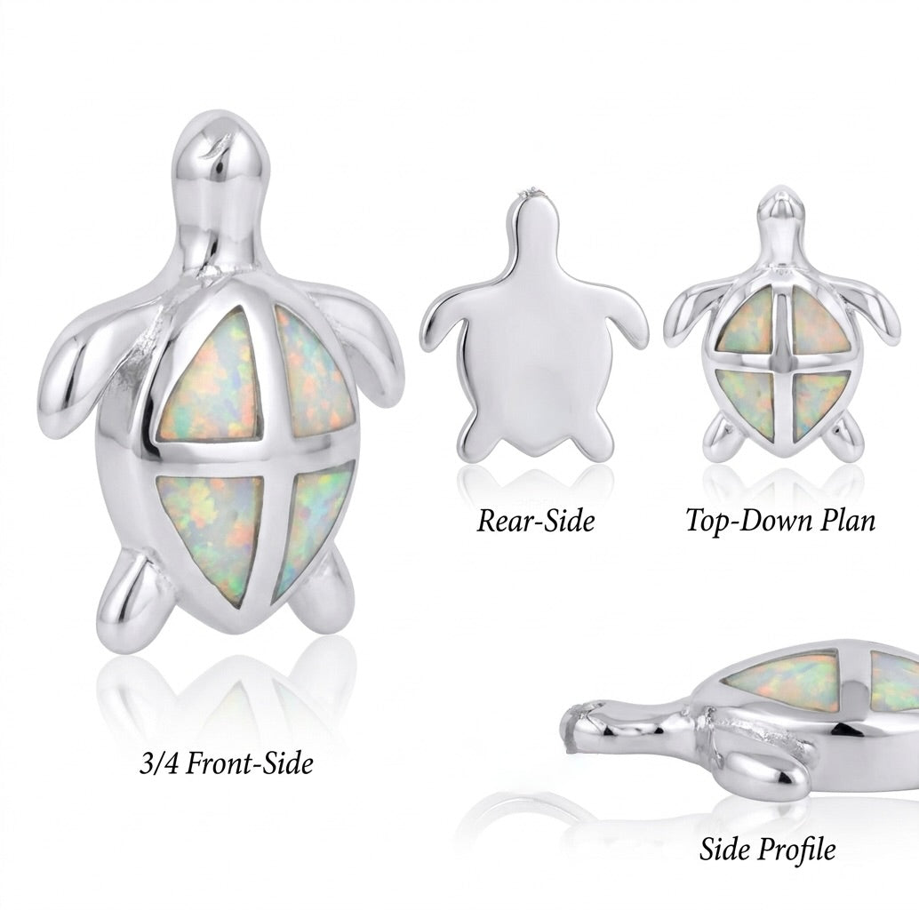925 Sterling Silver White Opal Turtle Pendant for Women